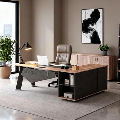 "WESOME 62.99"" L Shaped Executive Desk, Reversible Office Desk with Power Outlets, Modern Computer Desk with lateral File Cabinet"