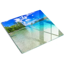 GLASPLATTE 60x52 cm Strand auf den Seychellen