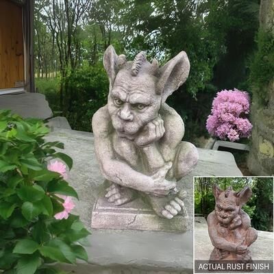 Zaer LTD "18"" Tall Gargoyle Statue Kneeling in Thought IN 2 Finish Options"