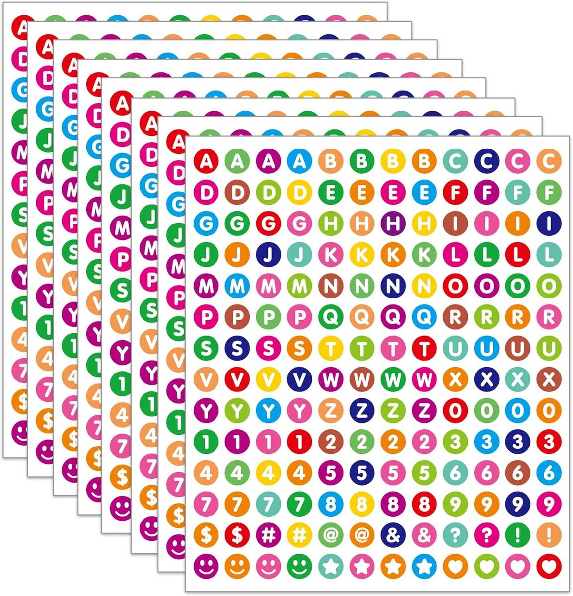 Ronde Zelfklevende Letter- en Cijferstickers Set, 1344 stuks, 13 mm