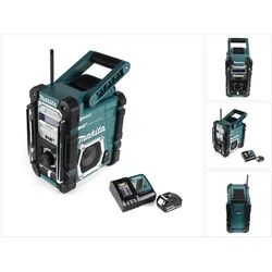 Makita DMR 112 RT1 Akku Baustellen Radio 7,2 - 18V Bluetooth DAB+ + 1x 5,0Ah Akku + Ladegerät (DAB, DAB+, FM, Bluetooth), Radio, Schwarz
