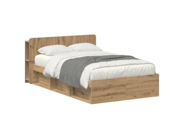 LKJephalotrop Bettgestell mit Stauraum 120x190 cm Artisan-Eiche Praktisches Funktionsbett fürs Schlafzimmer mit integrierten Schubladen, Kopfteil-Ablage und stabilem Lattenrost.