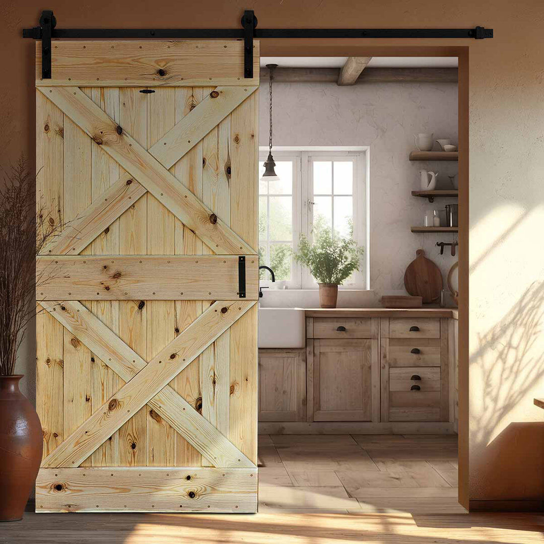 Alpen Home Khanh Solid Pine Sliding Door Natural 100cm W X 210cm H