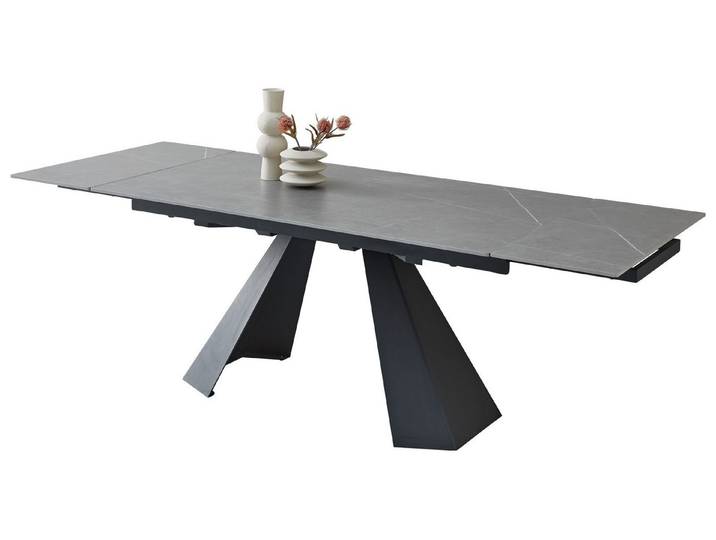 freiraum Kulissen-Esstisch Mitch, ausziehbar, grau / schwarz, Keramik + Metall - 160/240x76x90 (BxHxT)