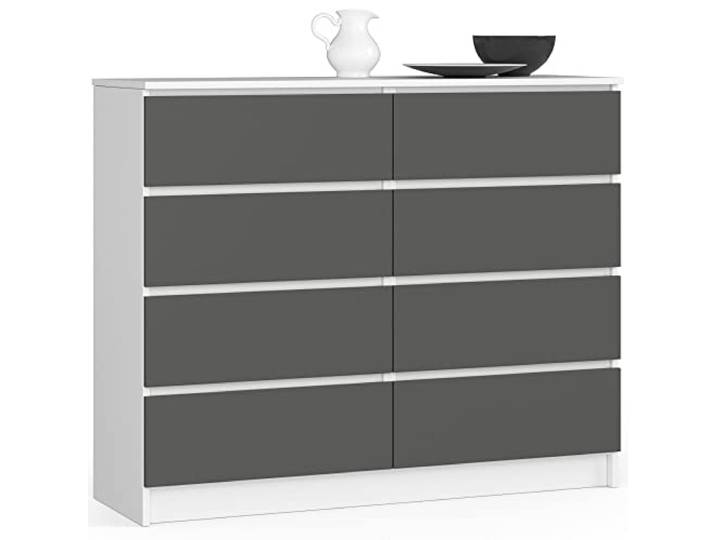 AKORD Kommode K120, 8 Schubladen, 120 cm, Weiß - Graphitgrau Front 40 x 99 x 120 cm Sideboard für Wohnzimmer, Schlafzimmermöbel, Kommodenschrank für Arbeitszimmer & Büro
