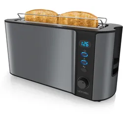 Arendo Toaster Langschlitz für 2 Scheiben, 1000 W, Brötchenaufsatz, Wärmeisoliert, Display, grau