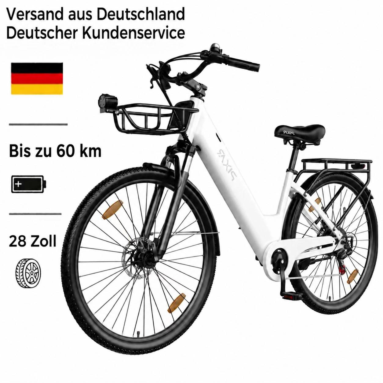 PIXAR C1 Pedelec 28 Zoll, 36V 13Ah Akku bis 50km Reichweite, Shimano 7-Gang, 250W