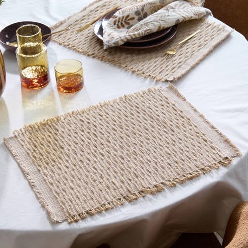 NOUS Living placemat set van 2 - naturel jute - B: 48 cm, D: 33 cm