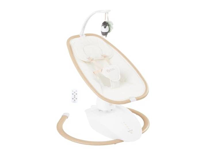 Babymoov Babyschaukel Swoon Hoop Sand - elektrische Babywippe inklusive Fernbedienung, 90° drehbarer Sitz, 5 Schaukelbewegungen, 8 Melodien, ab der Geburt bis 9kg