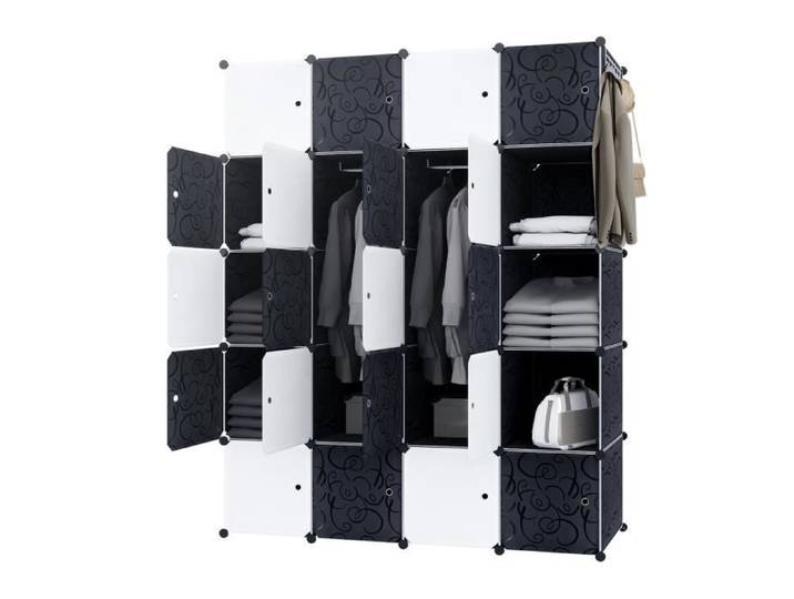 Armoire de Chambre Rangement 20 cuboïdes LILIIN - Noir+Blanc