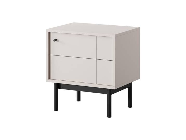 Ravio Nachtschrank Sora Sn1D (Cashmere, Gefräste Front, Haefele Soft-Close, Holzfüße), Kaschmir, Rechteckig, 53x56x39 cm, Schlafzimmer, Nachtkästchen