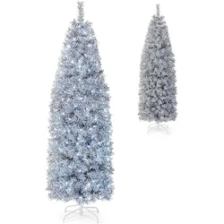 Costway 180cm Künstlicher Weihnachtsbaum Bleistift, LED beleuchteter Tannenbaum