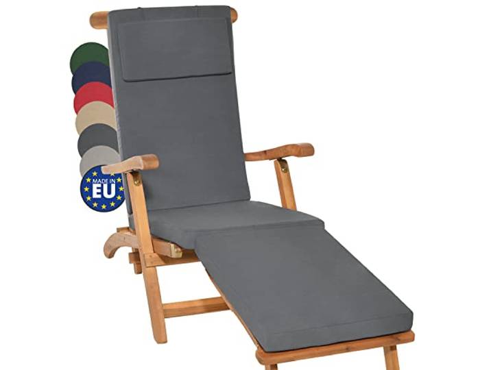 Beautissu coussin bain de soleil matelas transat chaise longue extérieur 175x45x5cm anthracite housse amovible luxe rembourrage jardin LoftLux DC