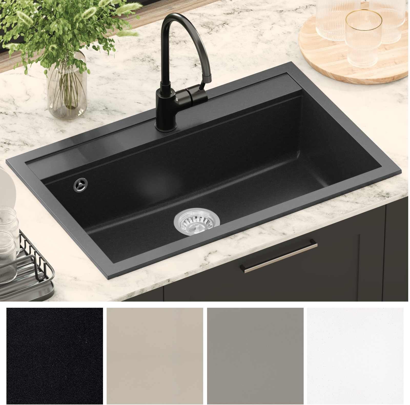 vidaXL Évier Granite 795 x 505 mm Noir