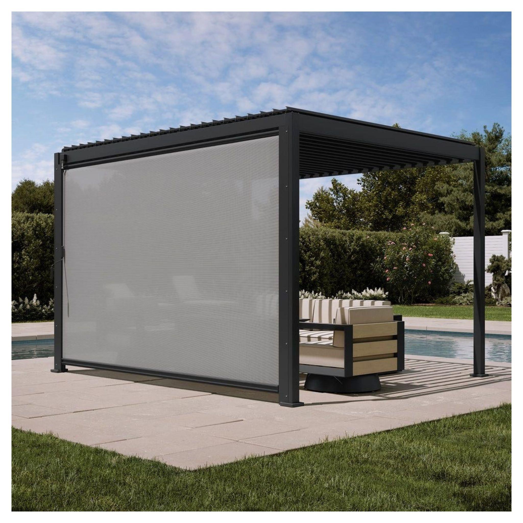 MIRADOR Pergola 88 Basic 3x3,6 m & Seitenrollo 3,6 m Komplettset, winterfeste freistehende Pavillon mit verstellbares Lamellendach Anthrazit