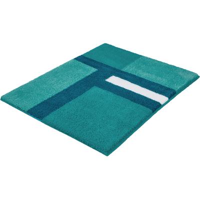 Badematte KLEINE WOLKE "»Ariana«, Badvorleger, Badezimmer Teppich", grün (türkis), H:20mm, Polyester, Badematten, Badematte, Geometrisches Design mit kontrastierendem Mittelstreifen