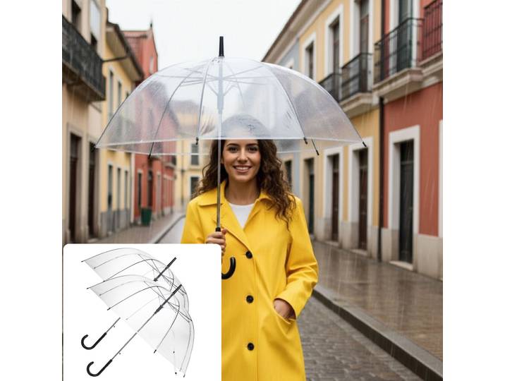 2er-Set Regenschirm mit Automatiköffnung, transparent, Ø 85 cm
