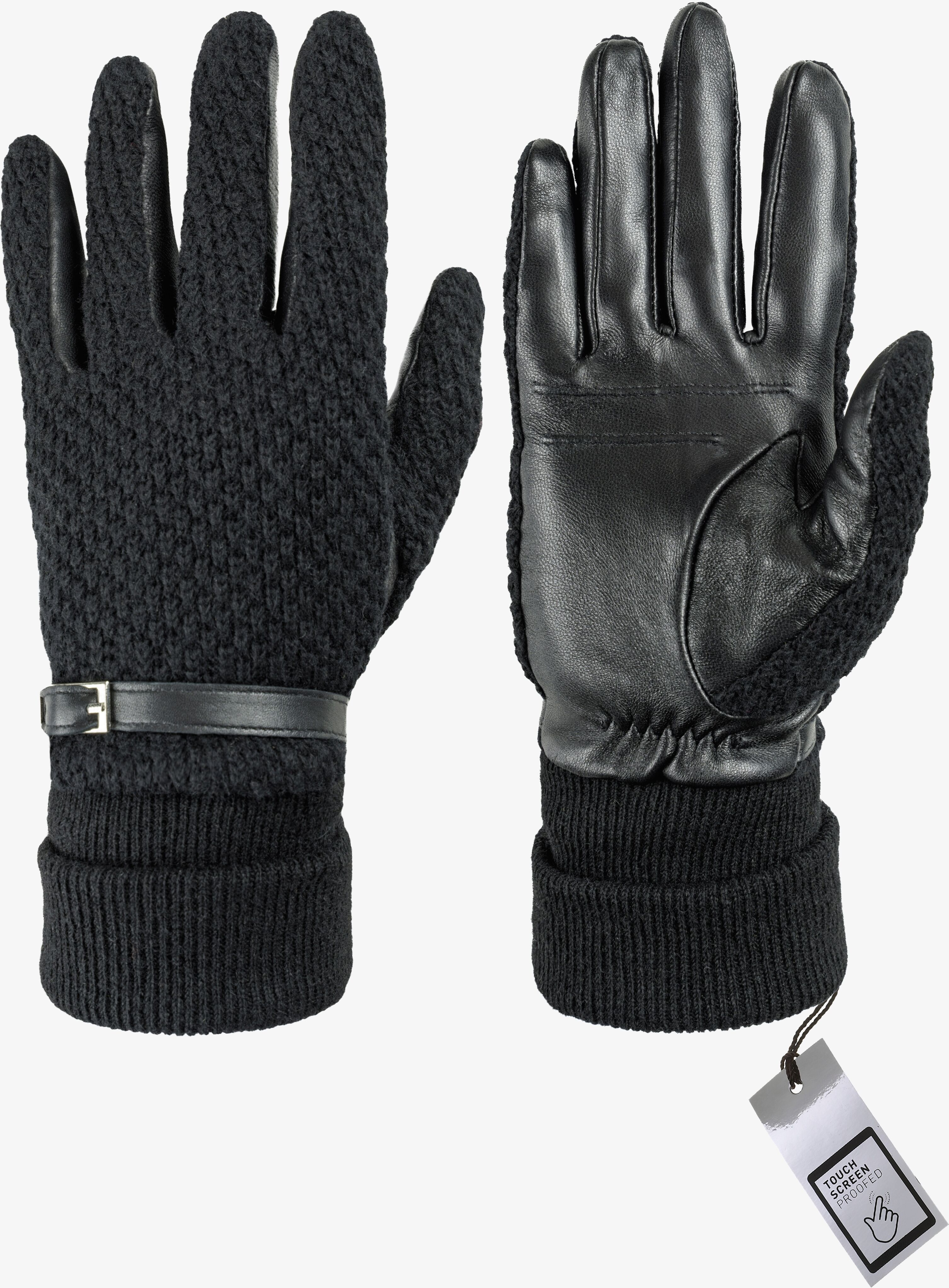 Lederhandschuhe PEARLWOOD "CELINE", Damen, Gr. 6,5, schwarz, Materialmix, Schafsleder, Handschuhe Lederhandschuhe, Touchscreen proofed - 10 Finger System schwarz 6,5