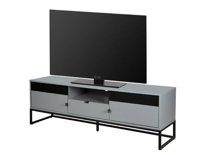 TV-Lowboard Front & Korpus: Spanplatte, lackiert Absetzung: MDF Mitteldichte Holzfaserplatte , lackiert Griff: Kunstleder Gestell: Metall,