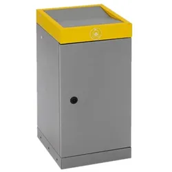 PROREGAL Abfallsammler, Abfallbehälter mit nach unten öffnendem Doppel-Schwingdeckel, 30L, HxBxT 60x30x30cm, Feuer- & Geruchshemmend, Grau/Gelb