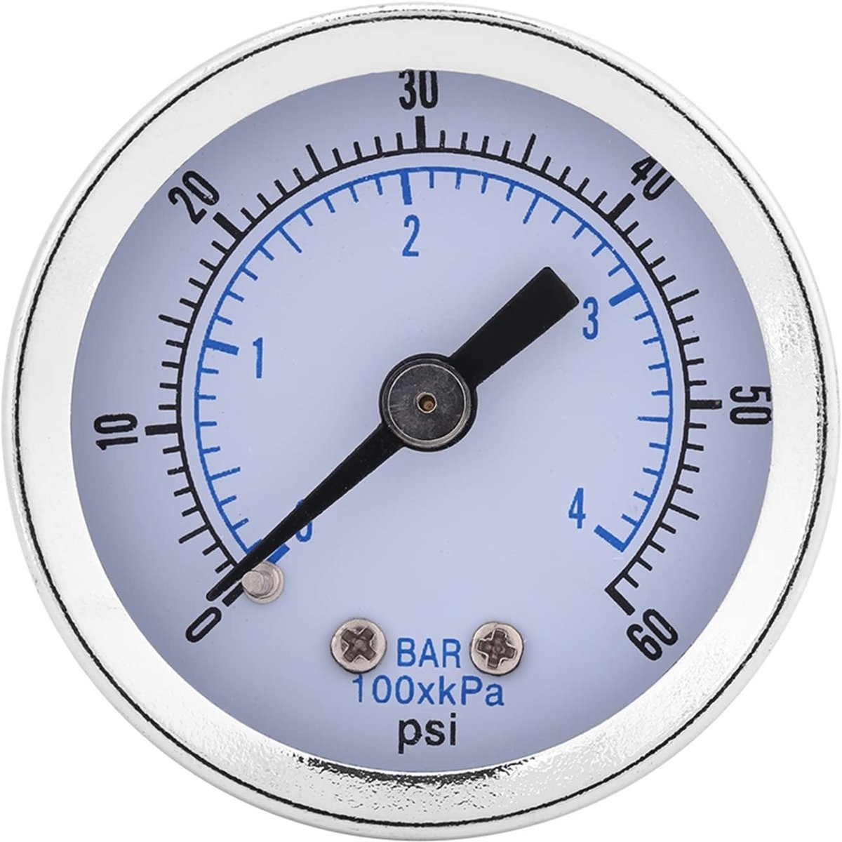 Dailygoods Manometer met 40mm diameter, Drukmeter 0-60psi/0-4bar, Zilver/Metaal