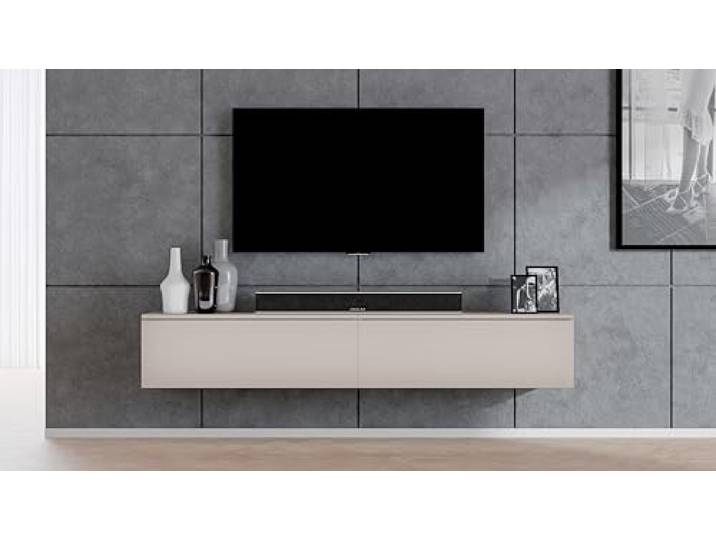 AXLIVING Designer Lowboard beige Loriano 2x100 cm TV Schrank Kaschmir Viel Stauraum: vier Innenfächer für TV-Zubehör, Konsolen & Dekoration. Push-to-Click. Breite: 200 cm. Höhe: 34 cm.