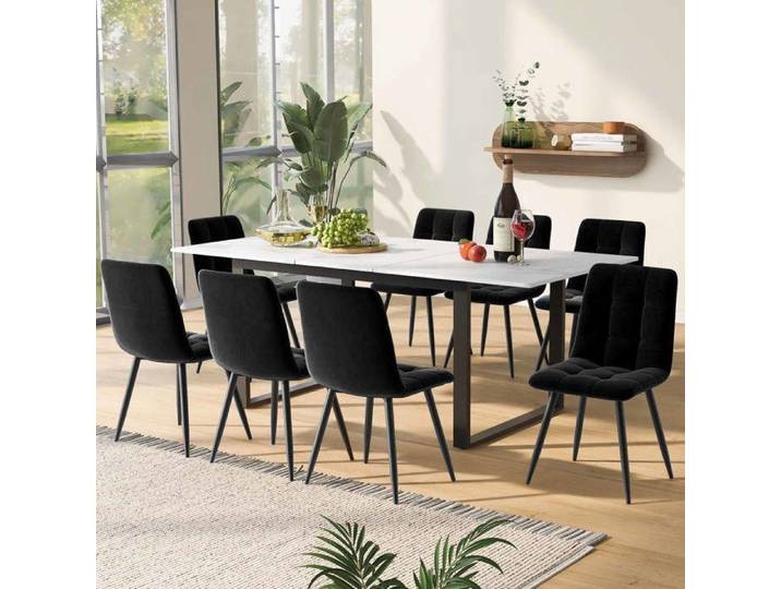 Ensemble de table à manger 8 personnes table extensible 140/180x80 cm 8 chaises blanc noir