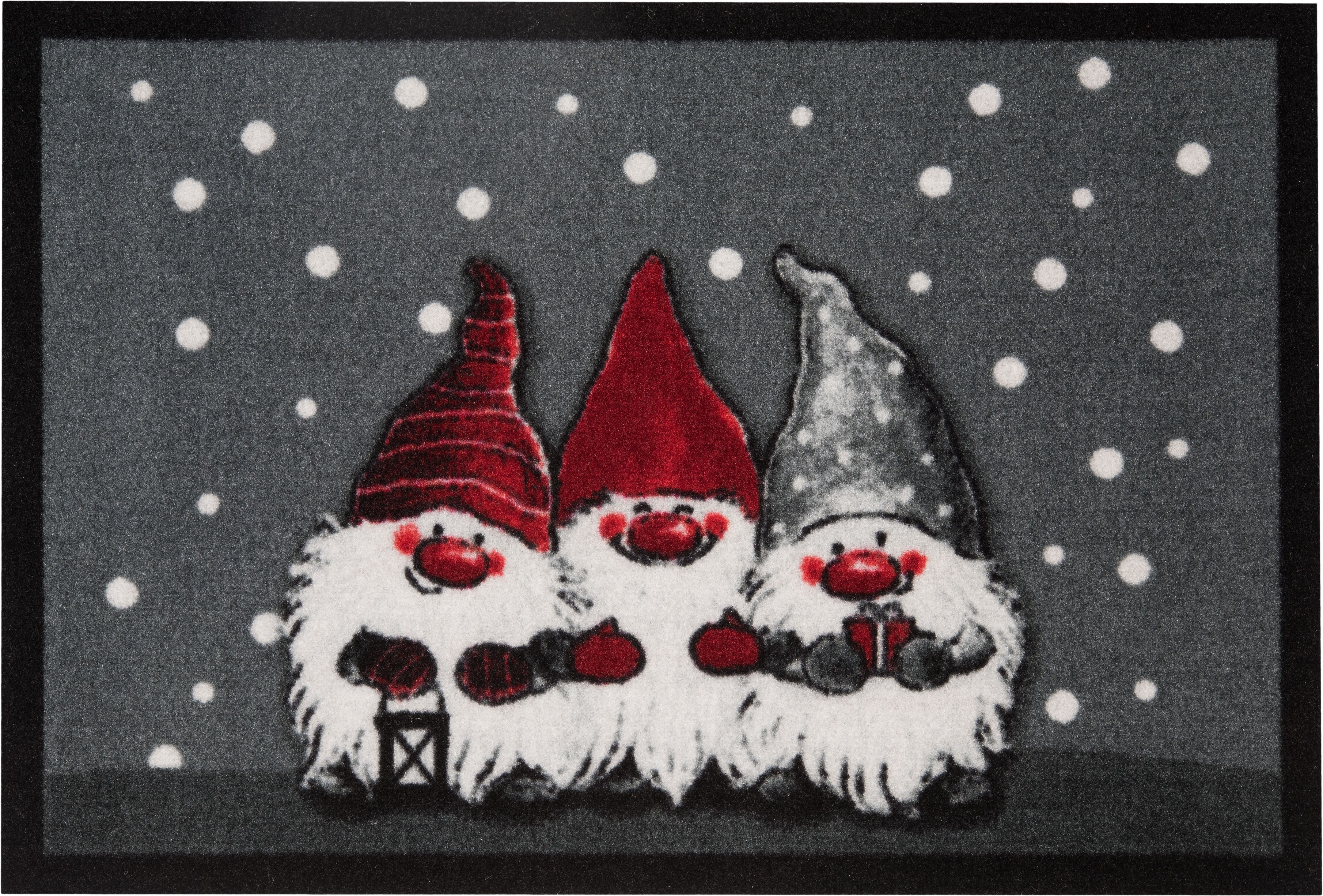 Fussmatte HANSE HOME "3 Zwerge, Türmatte" Gr. 15, grau, B:40cm H:7mm L:60cm, Kunstfaser, Teppiche, Fussmatte, Schmutzfangmatte, Outdoor, Rutschfest, Weihnachten, Waschbar, Innen grau B : 40cm 1 Stk., 7mm, L: 60cm