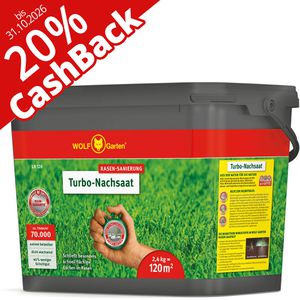 Wolf-Garten Rasensamen LR 120 Turbo-Nachsaat, 20% Cashback, 2,4kg für bis zu 120m², Reparatur,schnellkeimend