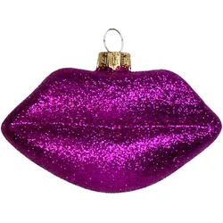 Christbaumschmuck Glas 9,5cm Kussmund Figur Handbemalt & mit Glitzer Weihnachtsbaum Anhänger Weihnachten Weihnachtsbaumschmuck Kuss Lippen Lila