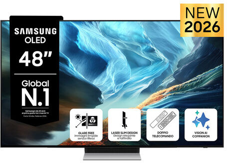 Samsung OLED AI TV 48'' QE48S90HAEXZT 4K, Processore NQ4 AI Gen3, 4K AI Upscaling Pro, Glare Free, OLED HDR+, Motion Xcelerator 165Hz, Dolby Atmos & OTS