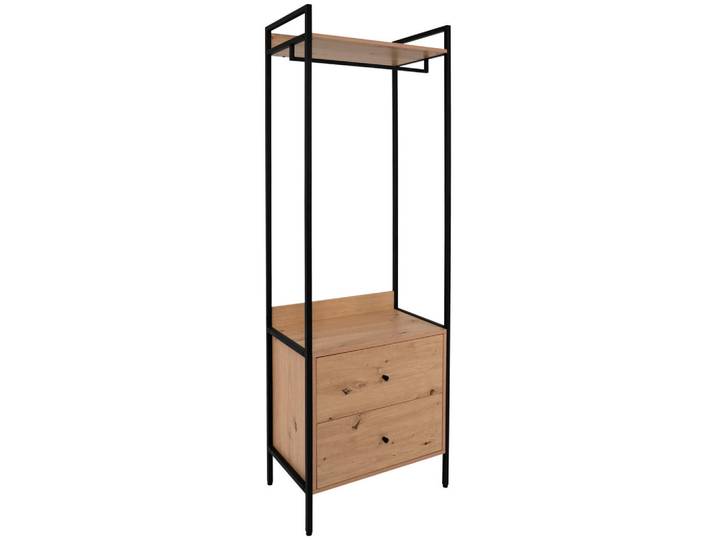 Livetastic Garderobe Dhaka, Schwarz, Metall, Holzwerkstoff, 2 Schublade(n) Schubladen, 64x190x40 cm, Garderobe, Garderobensets & -serien, Garderoben-Set