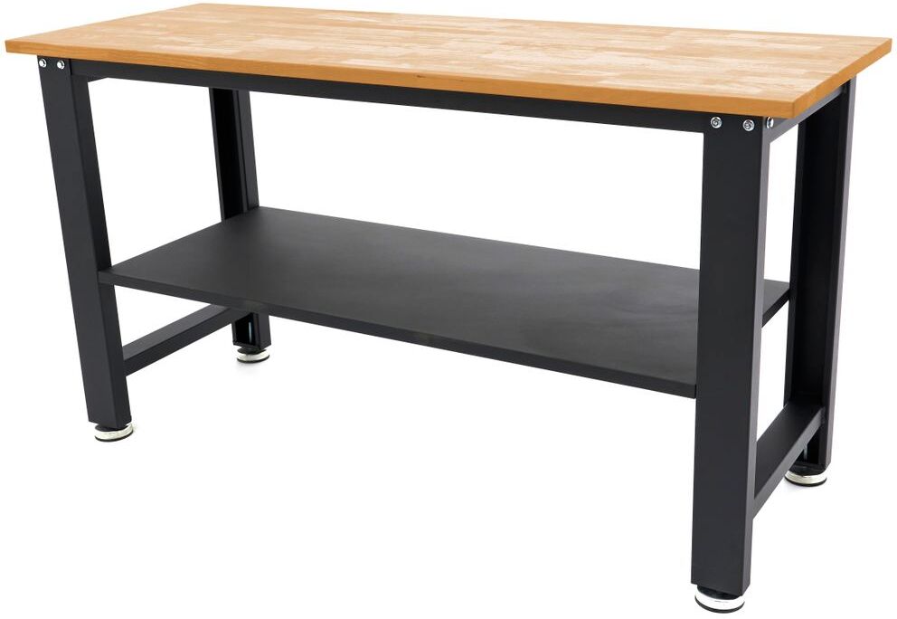 HBM höhenverstellbare Werkbank 160 cm, massive Holzarbeitsplatte, schwarz