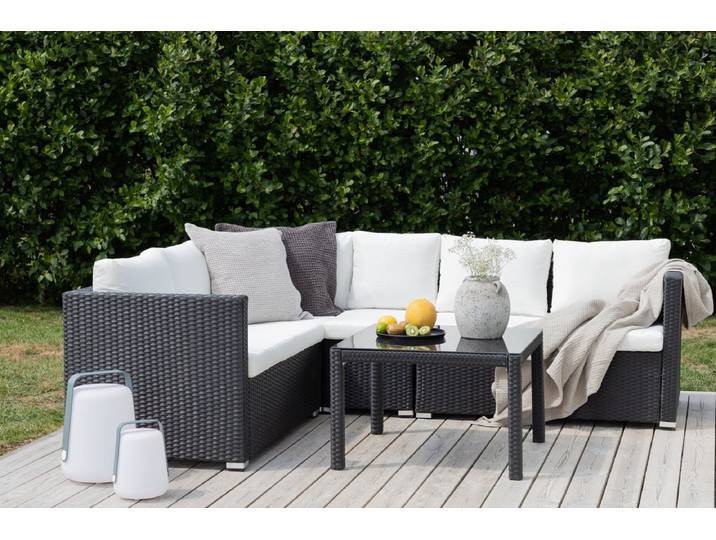 Garten Loungeset Liana – mit schwarzem Geflecht & weißen Kissen - Schwarz - Luxusbetten24