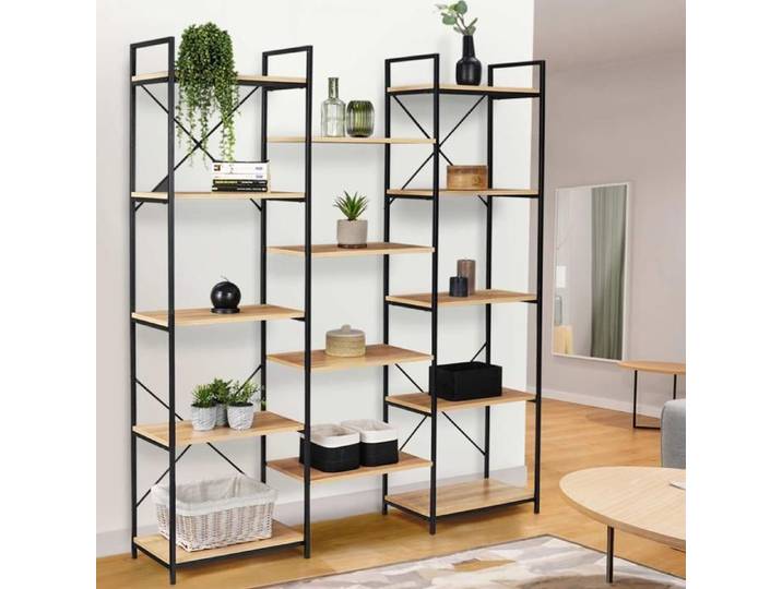 IDMARKET Étagère bibliothèque trio 5 niveaux DETROIT design industriel 170 cm