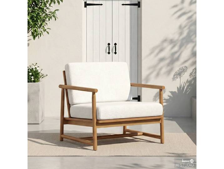 Fauteuil lounge 80 x 65 x 80cm Beige/Marron/Acacia marron/Crème