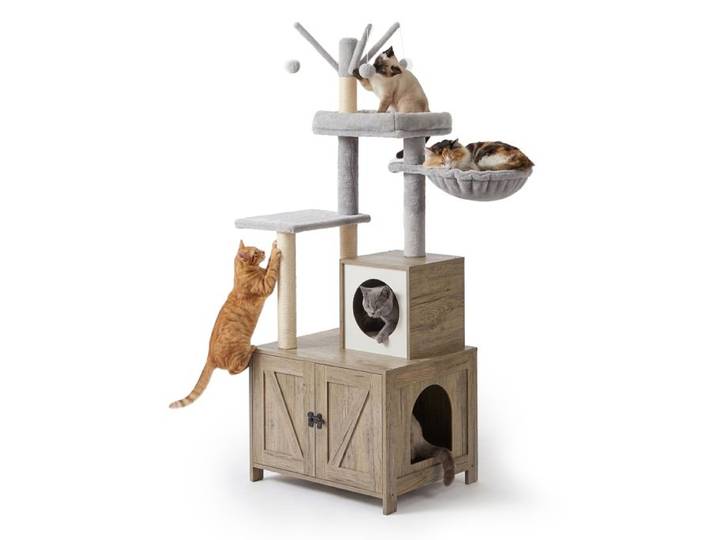 Relaxdays Krabpaal met kattenbak 150 cm