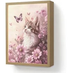 NACHTTISCHLAMPE MIT AKKU Kätzchen - Blumen - Schmetterlinge - Lila 30x40 cm