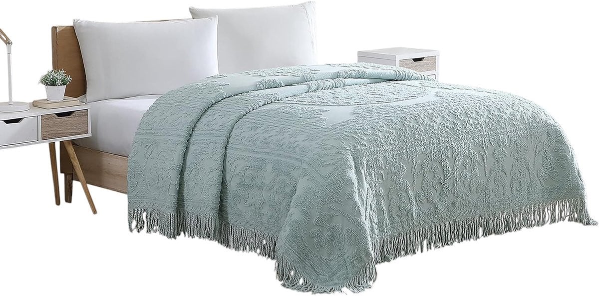 Beatrice Home Fashions Channel Chenille Sprei Queensize Blauw