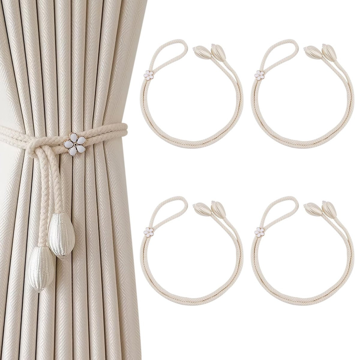 Dailygoods Verstelbare Gordijnhouders - 4 stuks - Handgeweven katoen