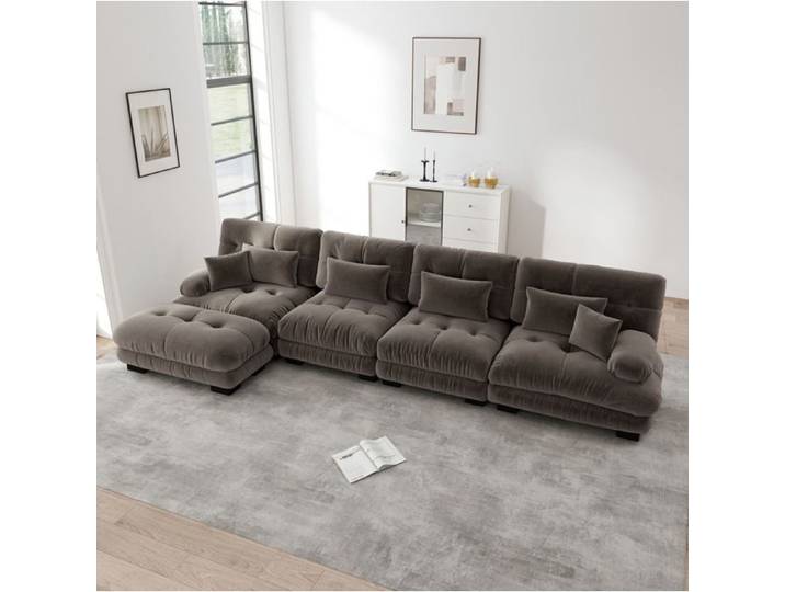 Canape D Angle 4 Places En Chenille Marron Canape Modulable Design FloraGrace Pour Salon Ottoman Mobile Reversible 406x145x81cm