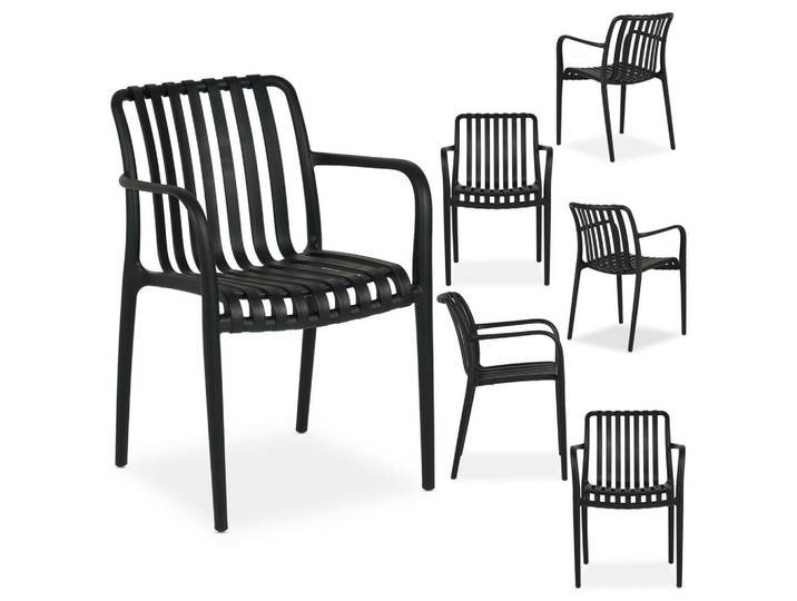 Idimex Gartenstühle Tulipano 6er-Set schwarz, Schwarz, Mode, 55x82x59 cm, Gartenmöbel, Gartensessel, Gartenstühle