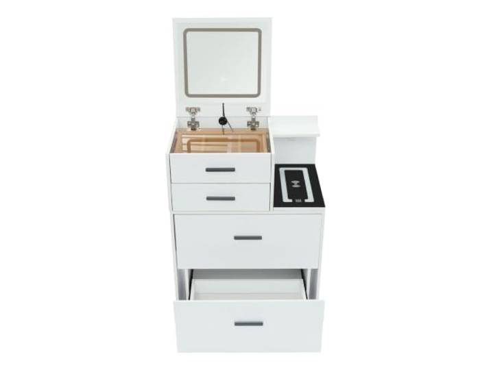 SABUIDDS Schminktisch LED mit Hocker, Klappspiegel, 3 Lichtfarben Ladefunktion, Klappspiegel, platzsparend, Frisiertisch für Schlafzimmer, Wohnungen & Schlafsäle