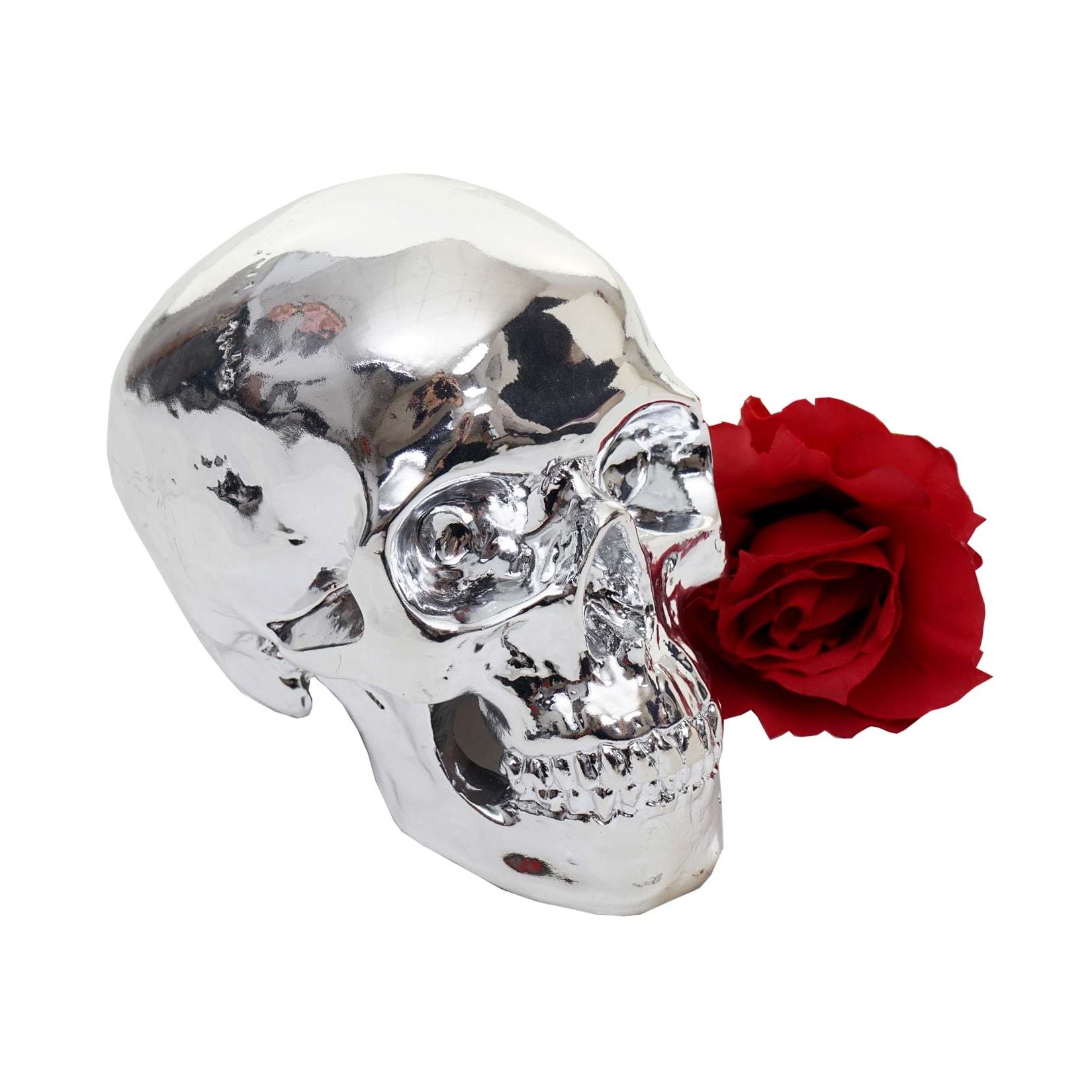 Deko Totenkopf MCW-T921, Polyresin Skulptur Totenschädel, In-/Outdoor 18cm silber hochglanz