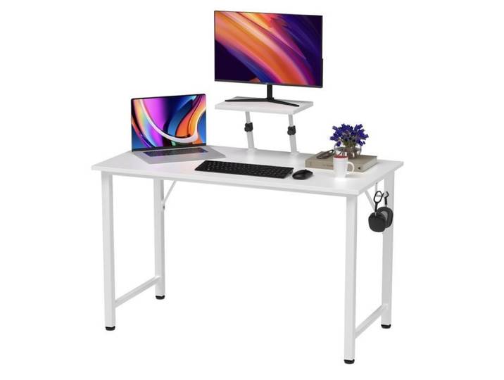 Table de Bureau Bureau Informatique avec Support d'Écran Amovible avec Crochet pour Casque 100x50x75cm Blanc