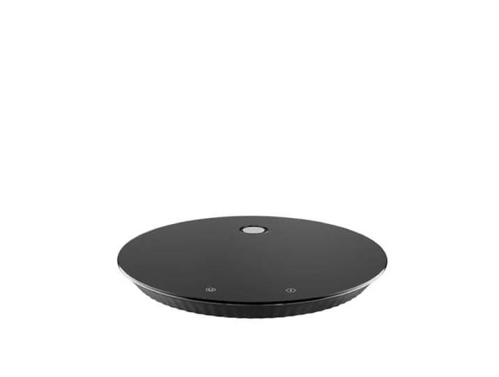 Alessi Plissé MDL16 B - Balance de Cuisine Digitale Design\, Suspendable avec un Support Mural\, en Résine Themoplastique et Verre Trempé\, Batterie Rechargeable\, Noir