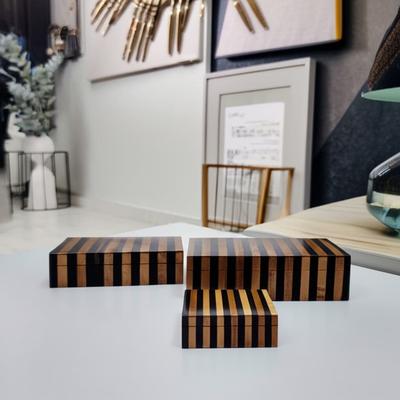 Sagebrook Home "Wood Resin Storage Boxes Striped Modern Design (Set of 3) - 3/4"" Brown - 12"" x 8"" x 3.5"""