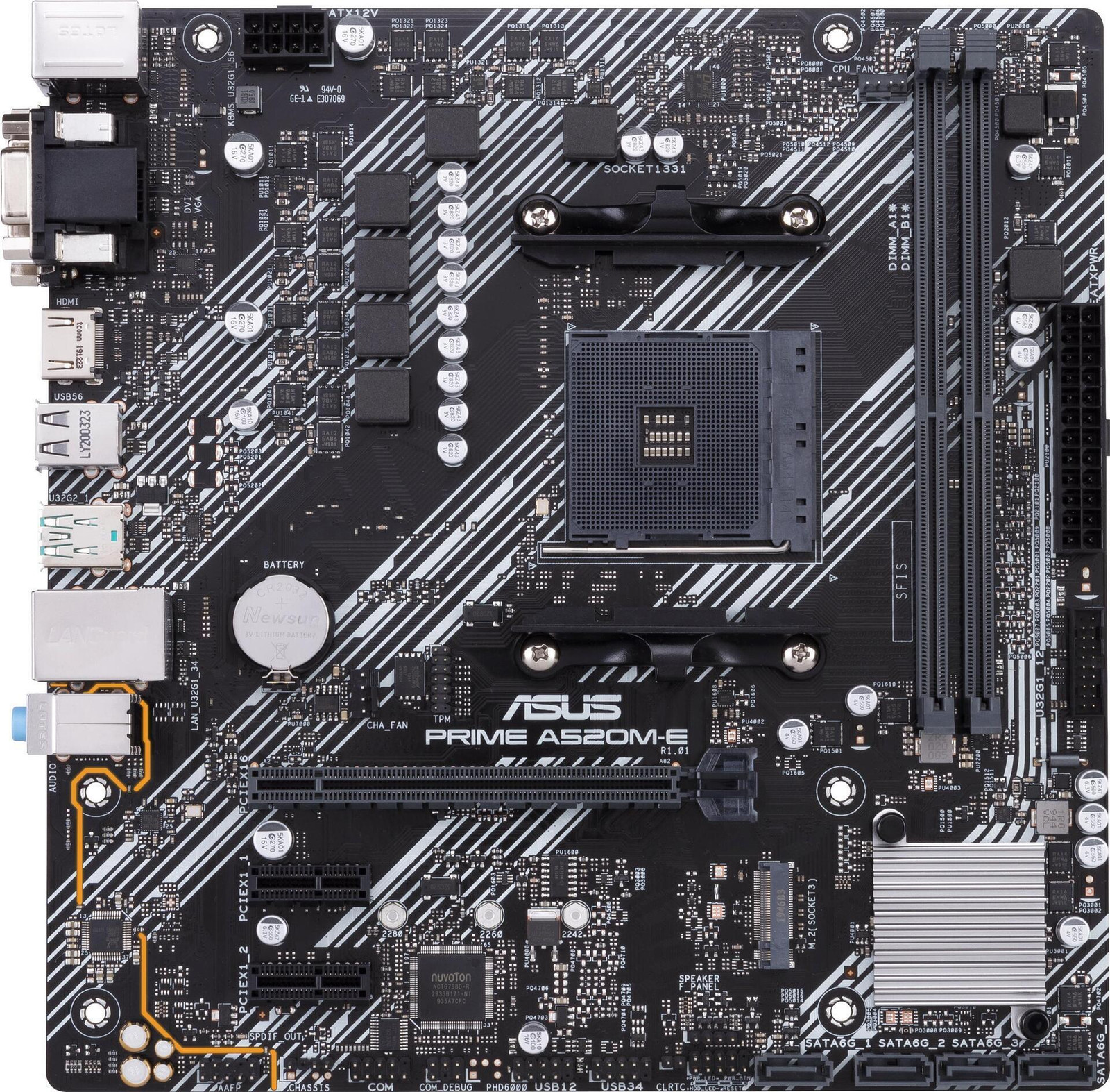 Asus PRIME A520M-E/CSM moederbord, AMD Socket AM4, compatibel met AMD Ryzen 3, 5 en 7, DDR4-SDRAM, 64 GB DIMM