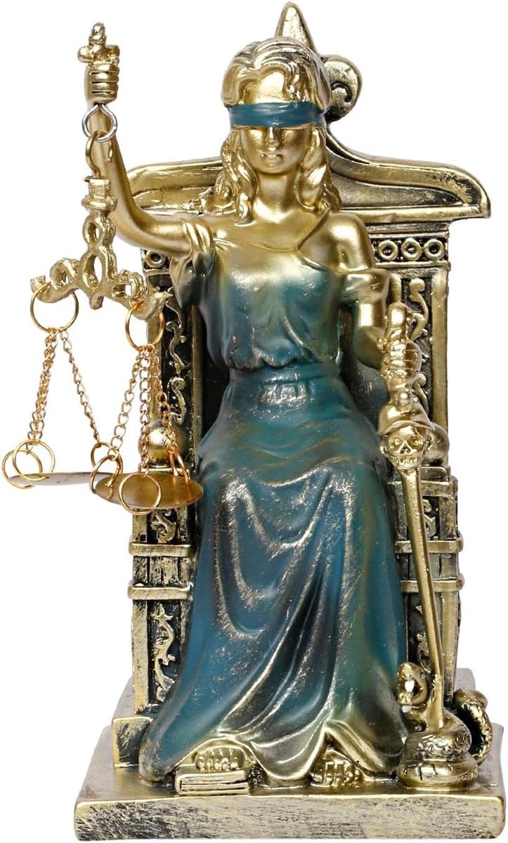 Rechtvaardigheid Beeld Dame Justitie met Symbolische Schalen, Veelkleurig, Hoogte: 18 cm