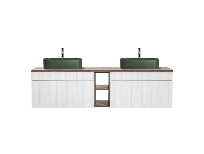 Meuble double vasque 180cm 2 niches Zelie Blanc Bois et Vert
